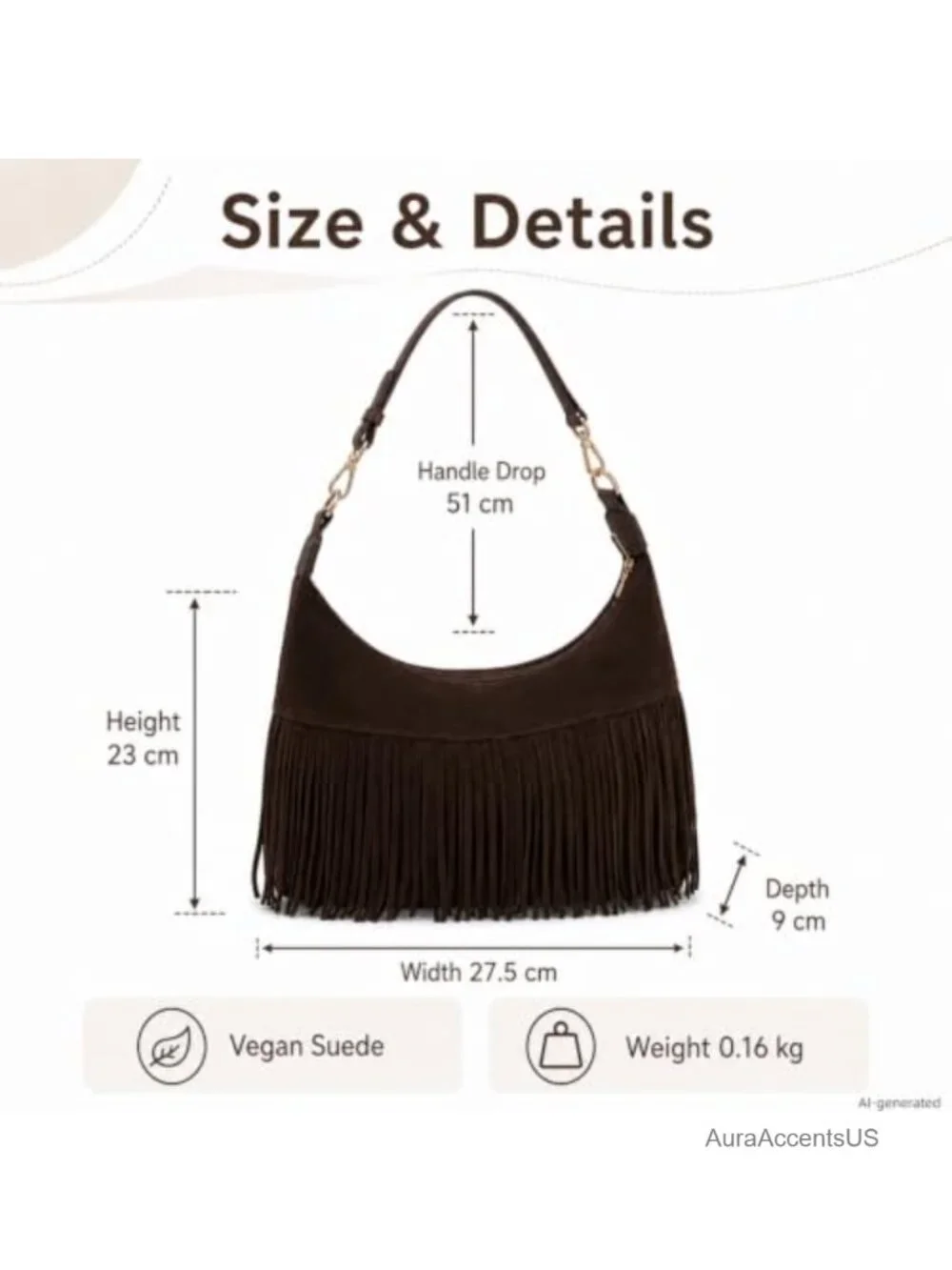 Faux Leather Fringe Hobo Shoulder Crossbody Bag Vegan Suede Tassel